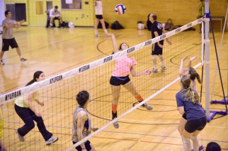 women's volleyball league action at Brandeis