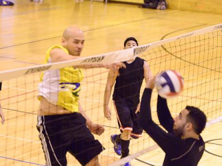 Player spiking volleyball