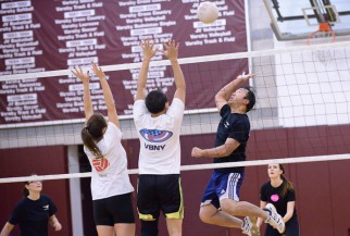 Volleyball Player suspended in air