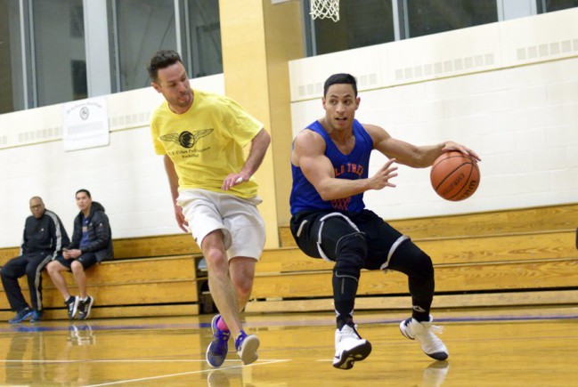 player dribbles to the hoop and shoots